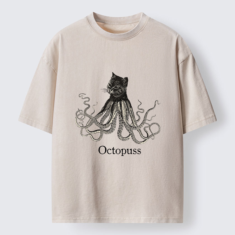 Tokyo-Lion Octopus Cat Monster Washed T-Shirt