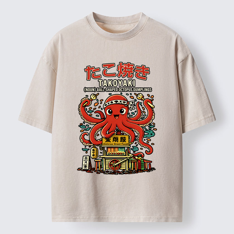 Tokyo-Lion Japanese Takoyaki Shop Octopus Washed T-Shirt