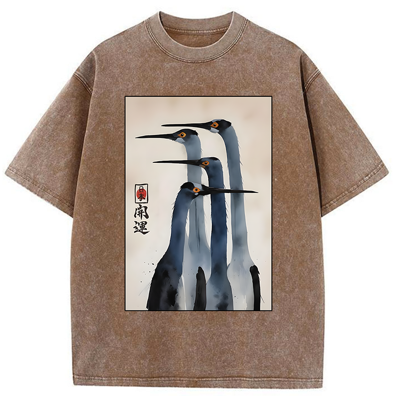 Tokyo-Lion Retro Sandhill Crane Washed T-Shirt