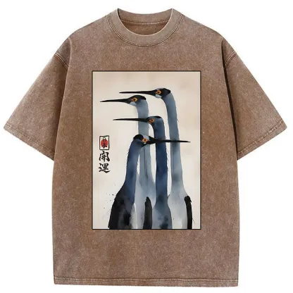 Tokyo-Lion Retro Sandhill Crane Washed T-Shirt