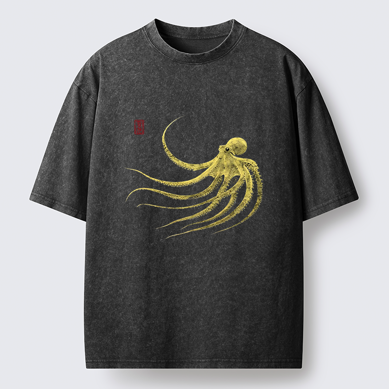 Tokyo-Lion Retro Octopus Japanese Washed T-Shirt