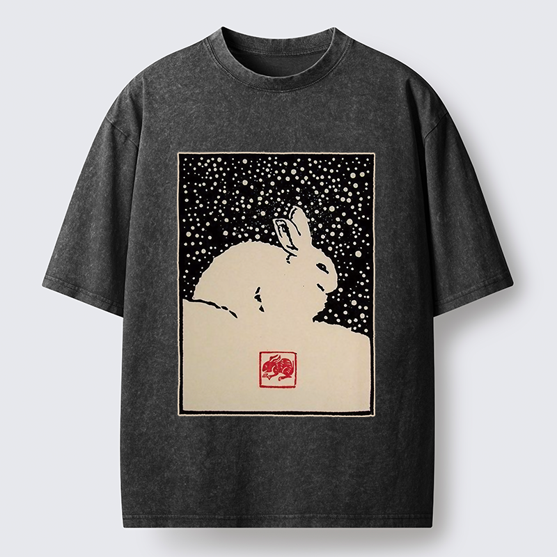 Tokyo-Lion Rabbit In The Snow Washed T-Shirt