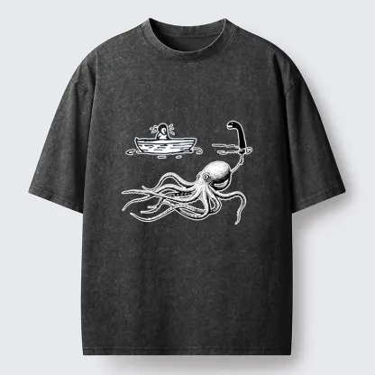 Tokyo-Lion Octopus Camouflage Washed T-Shirt