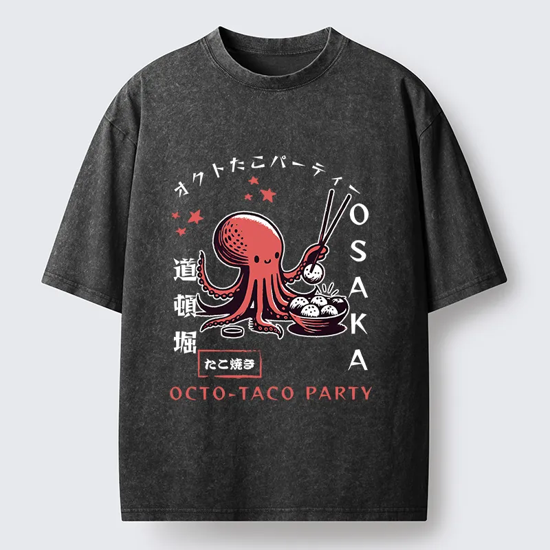 Tokyo-Lion Cute Octopus Washed T-Shirt
