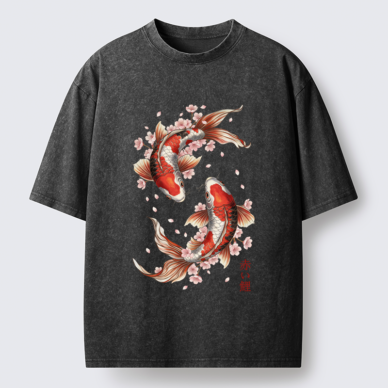Tokyo-Lion Twin Koi Washed T-Shirt