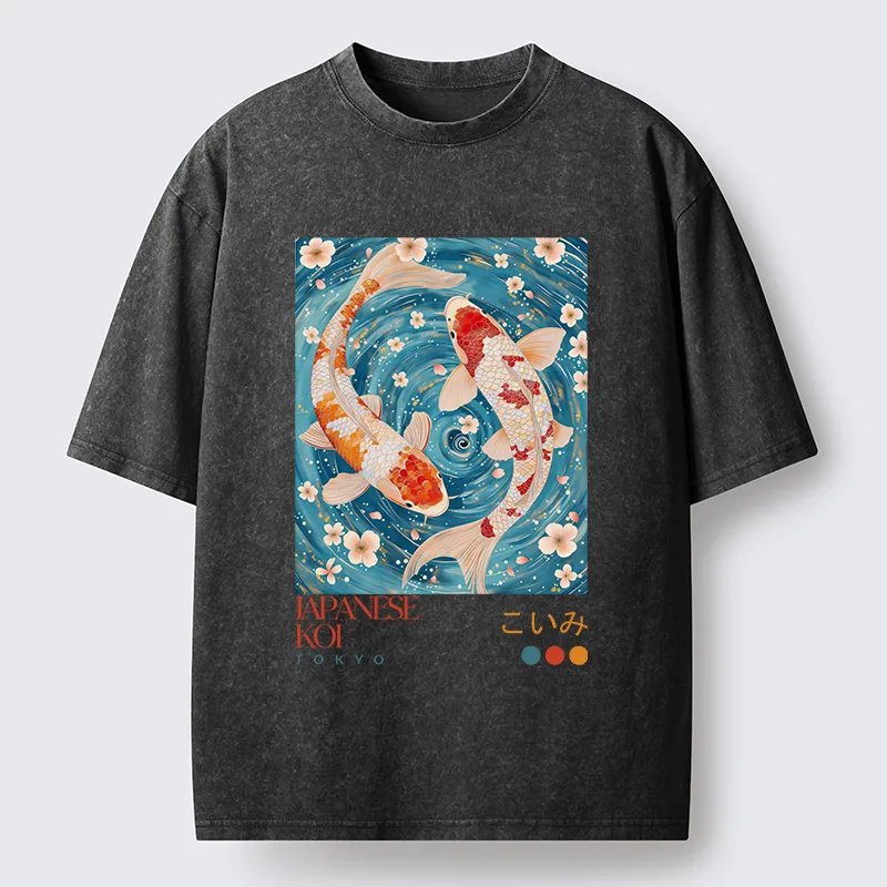 Tokyo-Lion Koi In The Water Washed T-Shirt