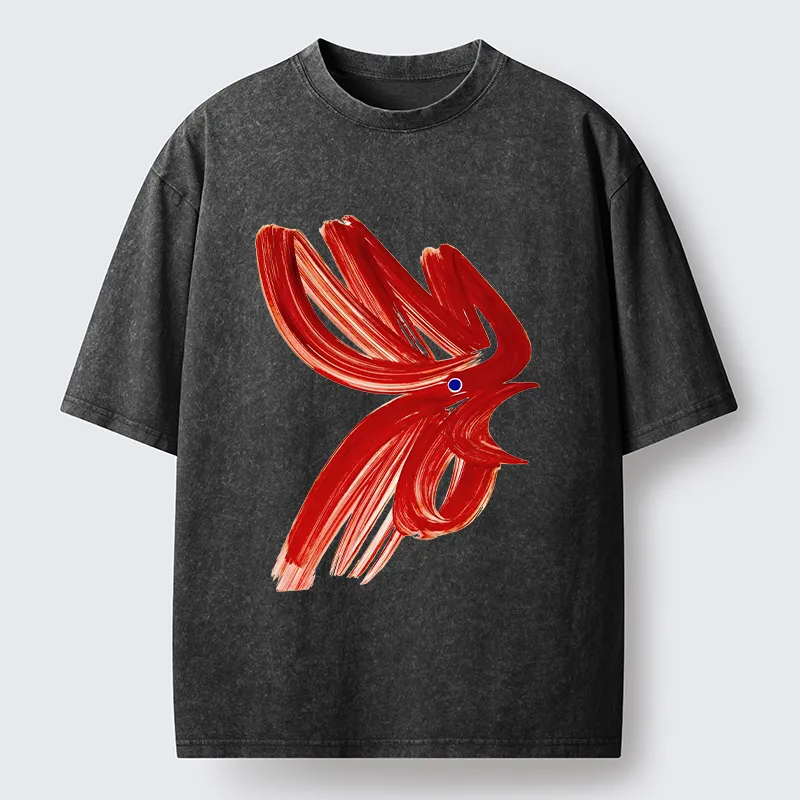 Tokyo-Lion Calligraphy Art Chicken Washed T-Shirt