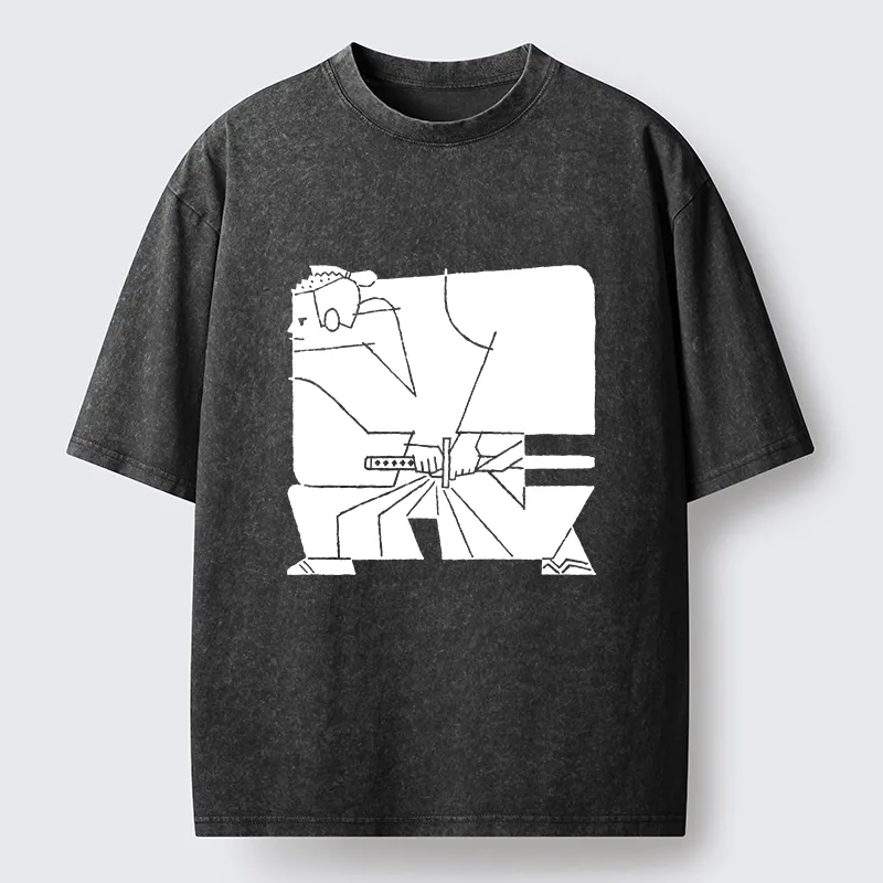 Tokyo-Lion Pattern Design Samurai Washed T-Shirt