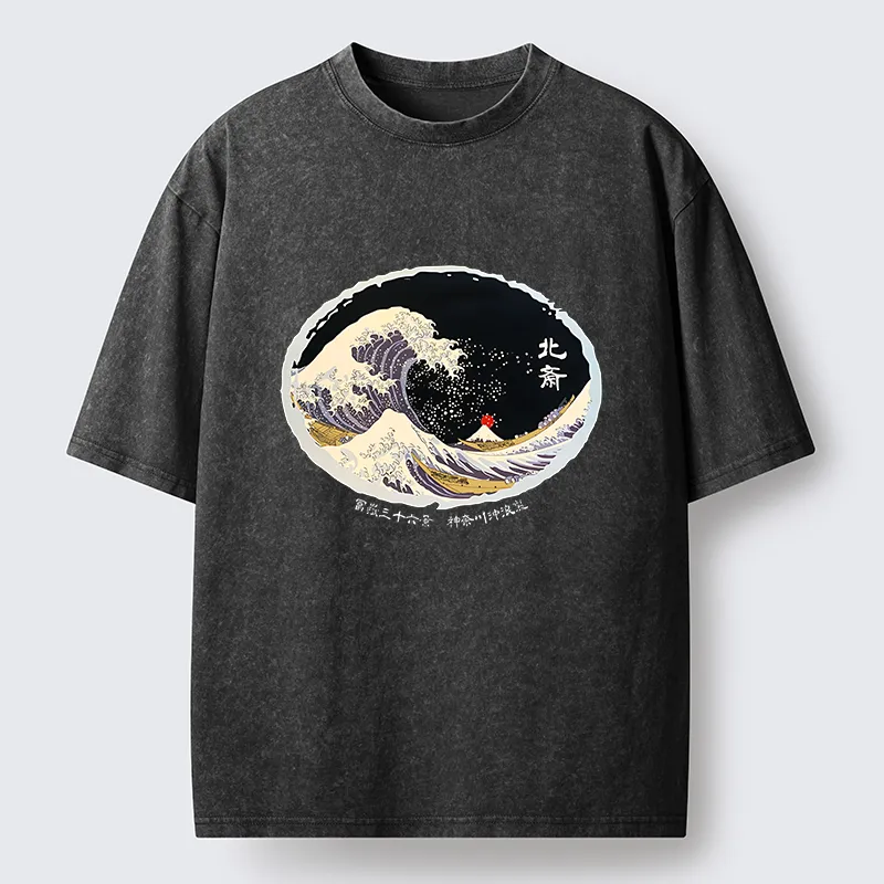 Tokyo-Lion Katsushika Hokusai Waves Washed T-Shirt