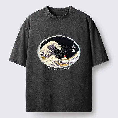 Tokyo-Lion Katsushika Hokusai Waves Washed T-Shirt
