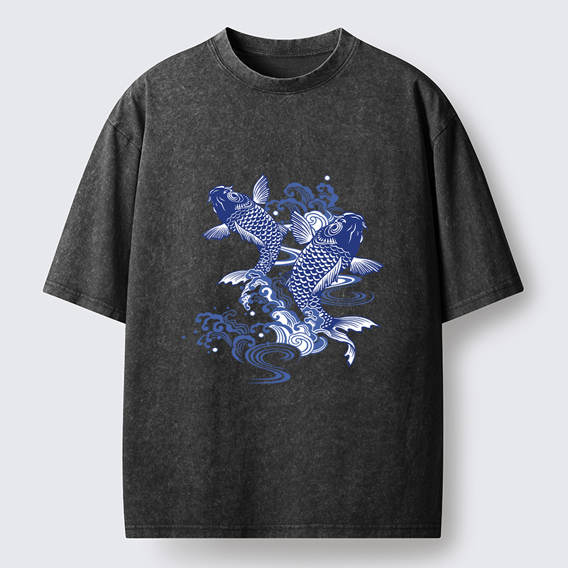 Tokyo-Lion Traditional Koi Pattern Washed T-Shirt