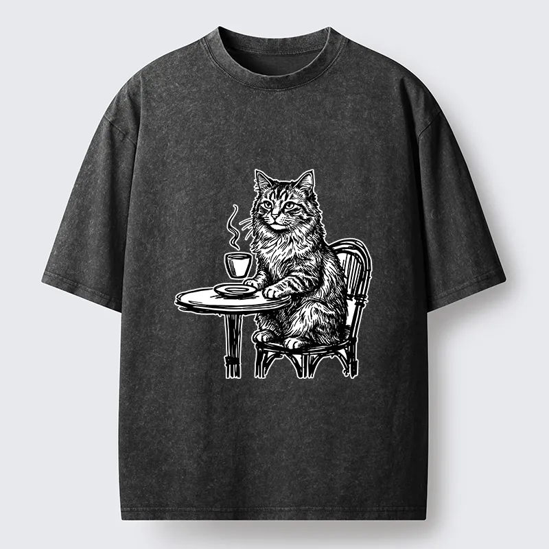 Tokyo-Lion Elegant Long-haired Cat Washed T-Shirt