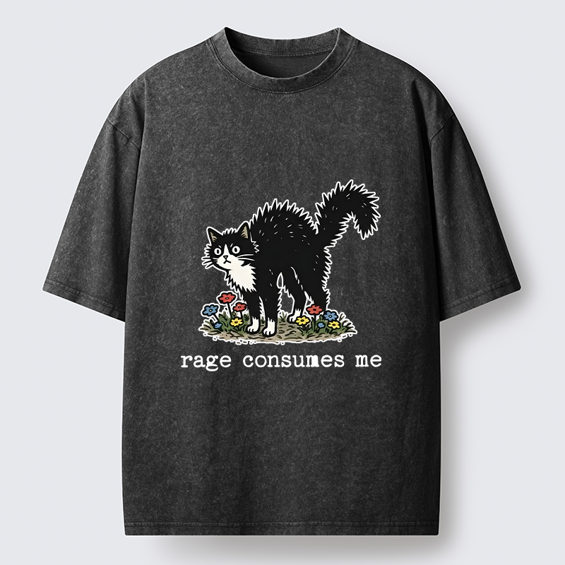 Tokyo-Lion Angry Tuxedo Cat Washed T-Shirt