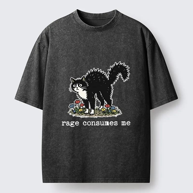 Tokyo-Lion Angry Tuxedo Cat Washed T-Shirt