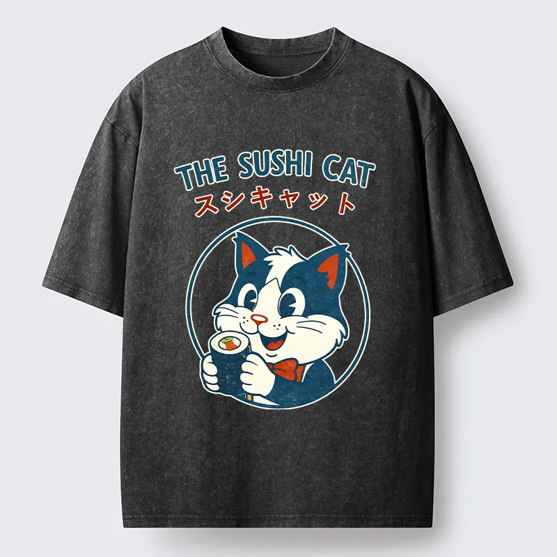 Tokyo-Lion Cat Sushi Funny Washed T-Shirt