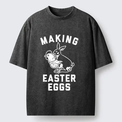 Tokyo-Lion Making Eggs Easter Washed T-Shirt