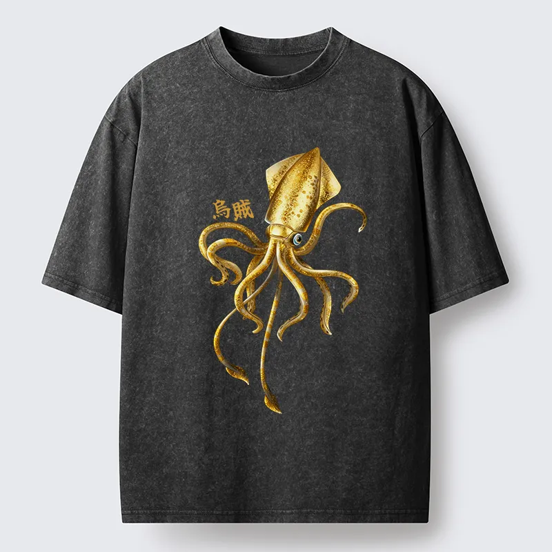 Tokyo-Lion Squid Ink Painting Washed T-Shirt