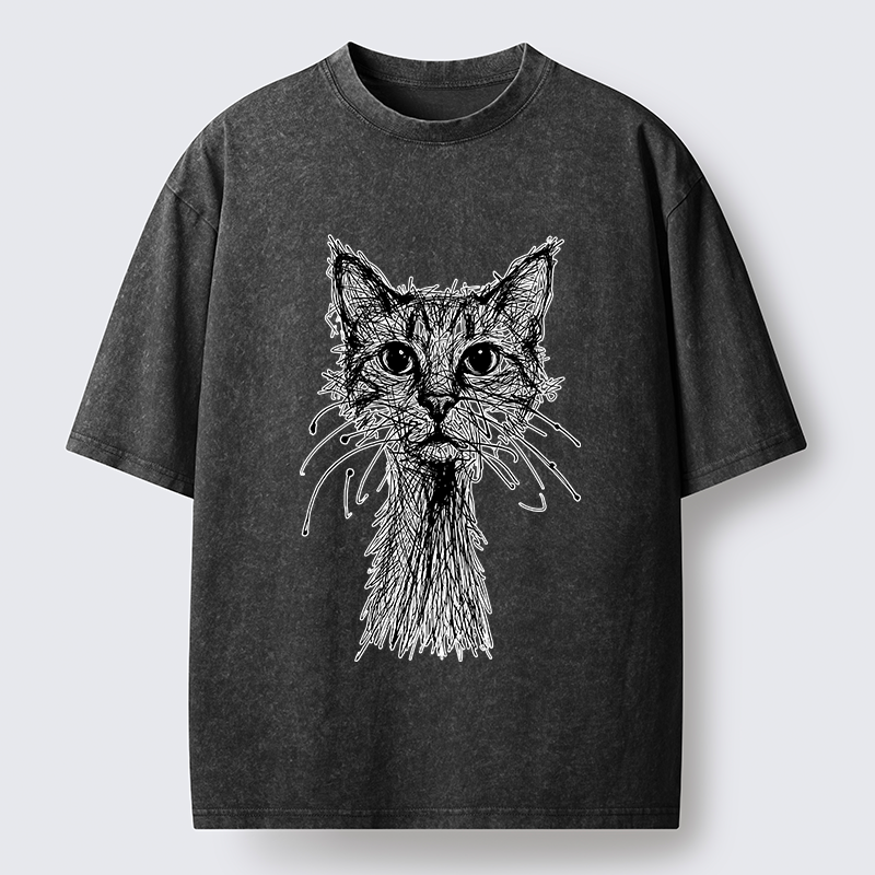 Tokyo-Lion Messy Line Cat Washed T-Shirt-Tokyo-Lion