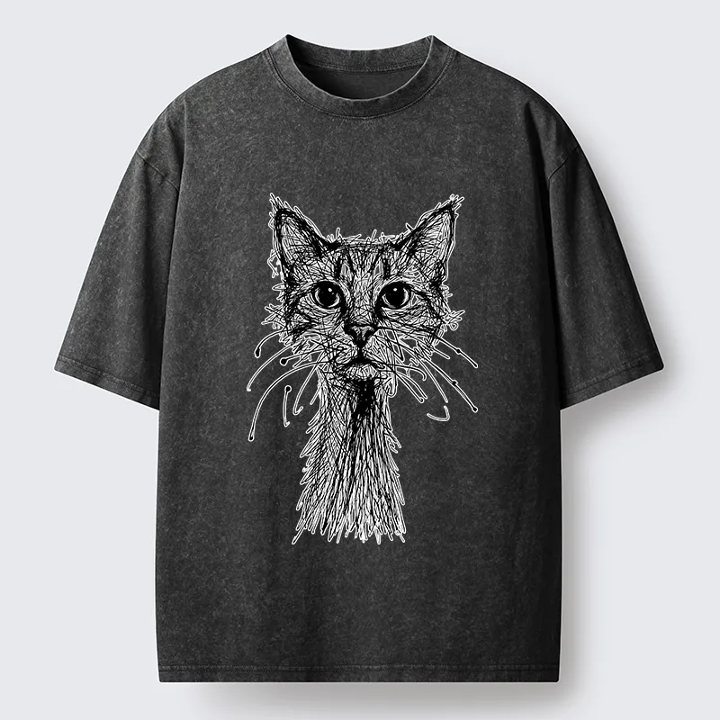 Tokyo-Lion Messy Line Cat Washed T-Shirt-Tokyo-Lion