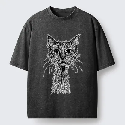 Tokyo-Lion Messy Line Cat Washed T-Shirt-Tokyo-Lion