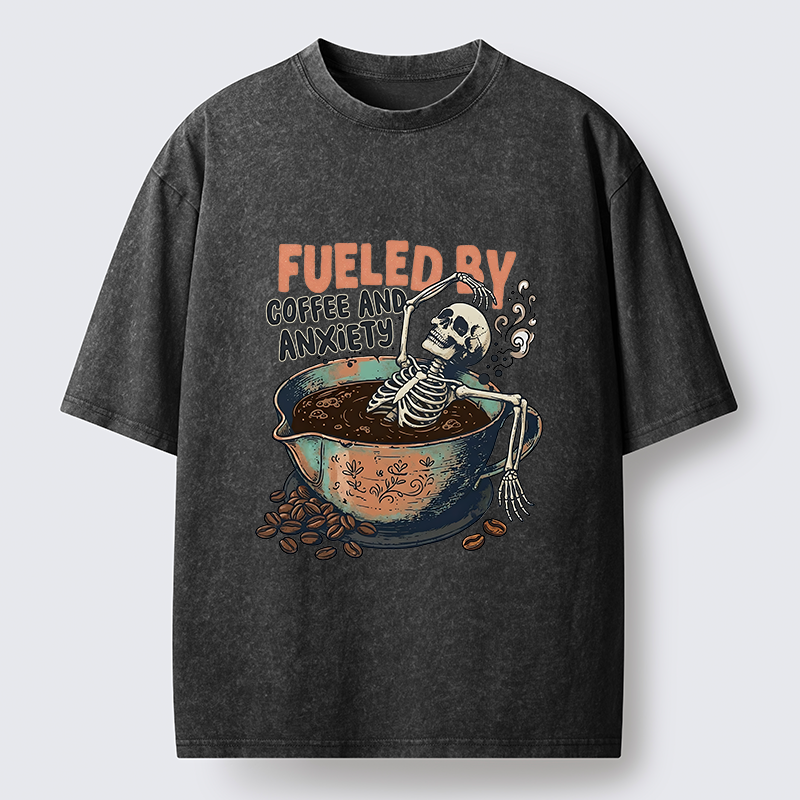 Tokyo-Lion Skeleton Taking A Bath In Coffee Washed T-Shirt