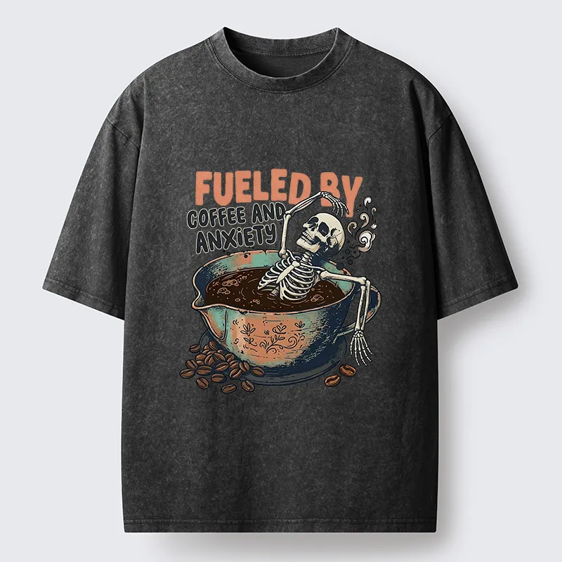 Tokyo-Lion Skeleton Taking A Bath In Coffee Washed T-Shirt