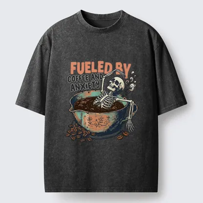 Tokyo-Lion Skeleton Taking A Bath In Coffee Washed T-Shirt