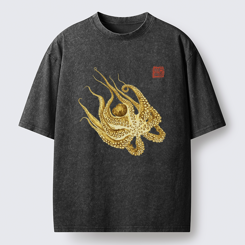 Tokyo-Lion Golden Octopus Washed T-Shirt