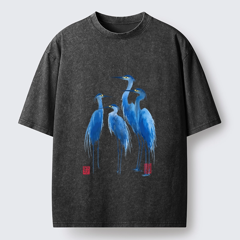 Tokyo-Lion Flocks Of Great Blue Herons Washed T-Shirt