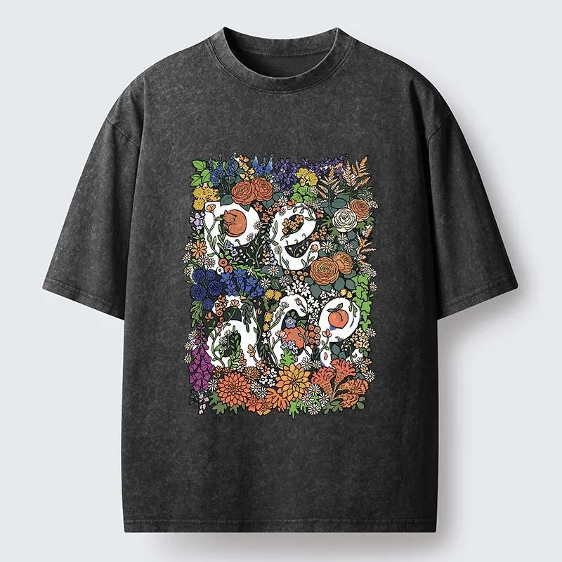 Tokyo-Lion Peace In Flowers Washed T-Shirt