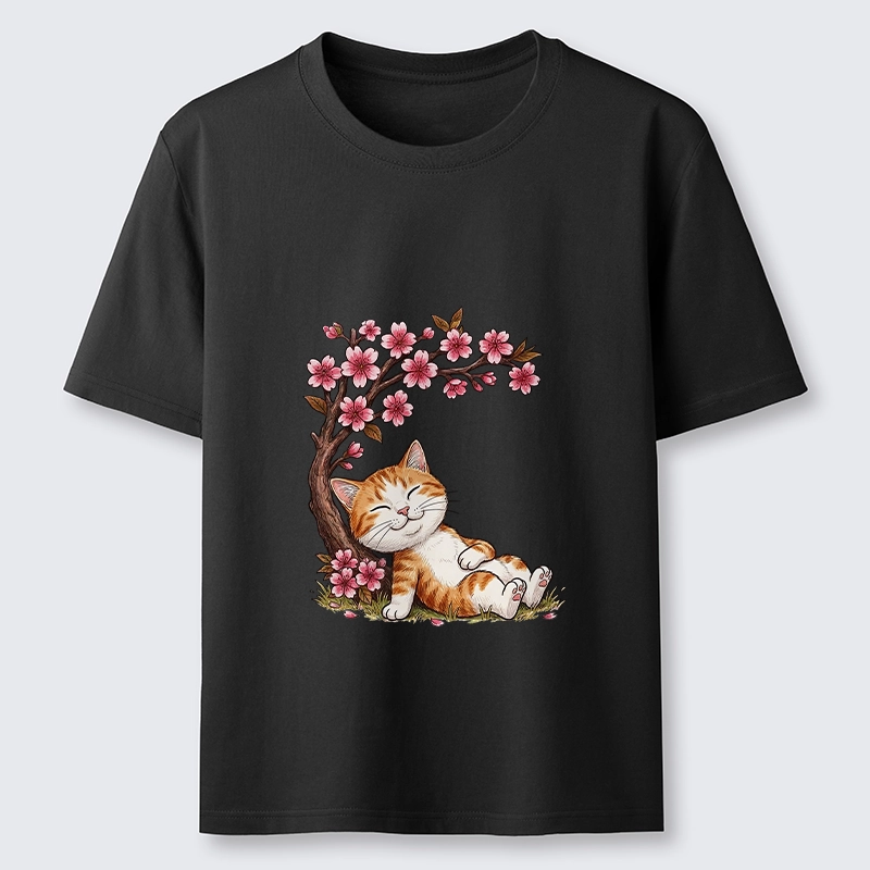 Tokyo-Lion Cat Sleeps Under Sakura Classic T-Shirt