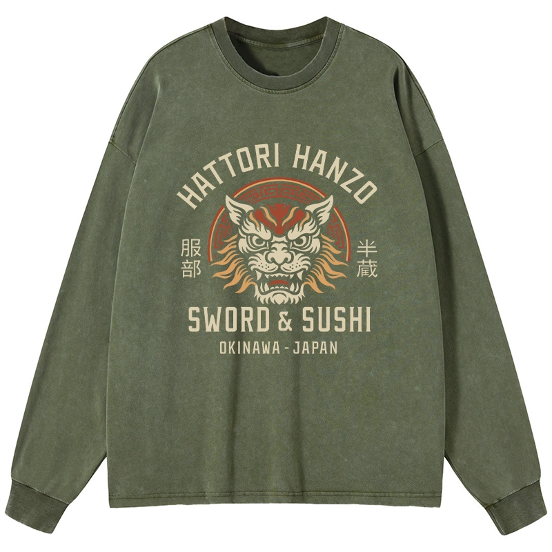 Tokyo-Lion Hattori Lion Japanese Samurai Washed Long Sleeve T-Shirt