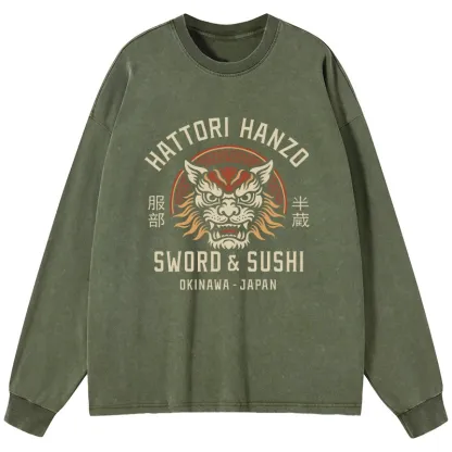 Tokyo-Lion Hattori Lion Japanese Samurai Washed Long Sleeve T-Shirt