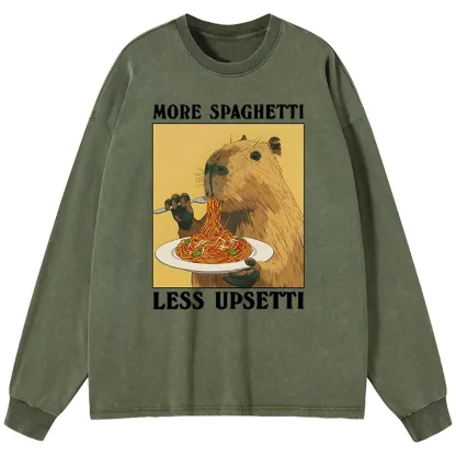 Tokyo-Lion Capybara Eating Pasta Washed Long Sleeve T-Shirt
