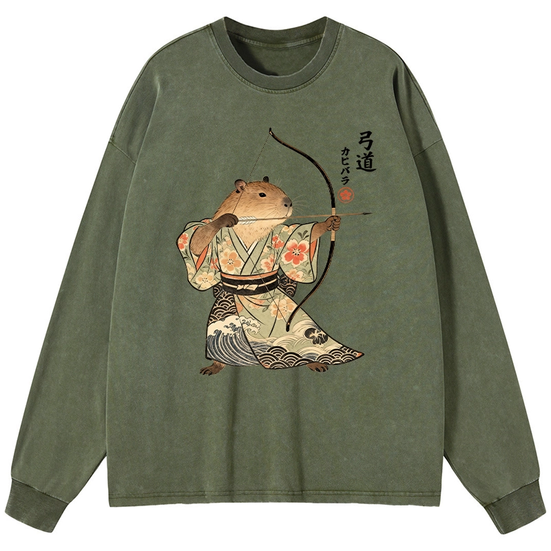 Tokyo-Lion Capybara Archery Washed Long Sleeve T-Shirt