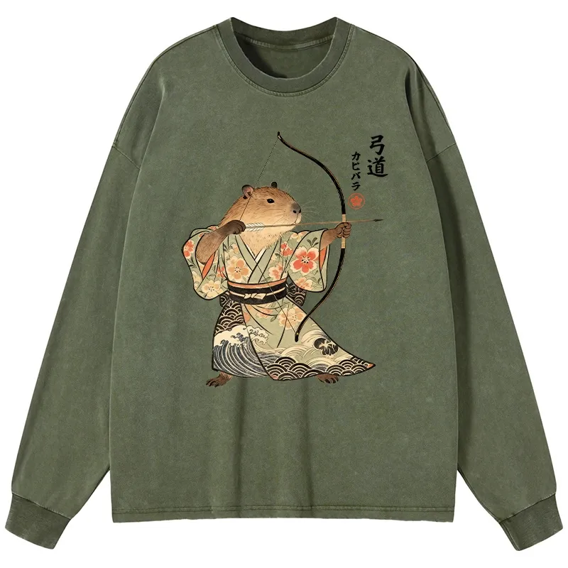 Tokyo-Lion Capybara Archery Washed Long Sleeve T-Shirt