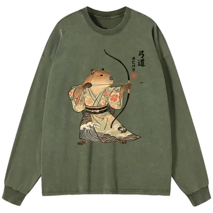 Tokyo-Lion Capybara Archery Washed Long Sleeve T-Shirt