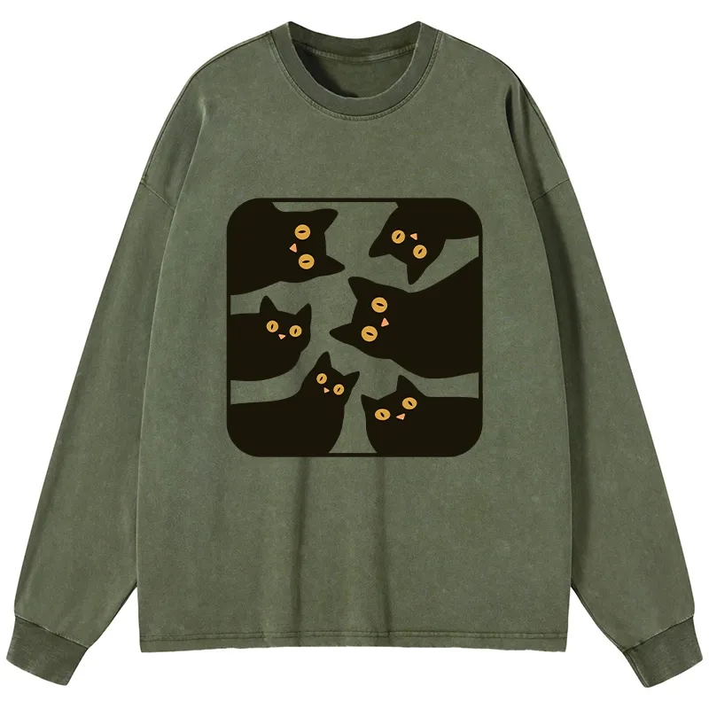 Tokyo-Lion Cats Are Watching You Washed Long Sleeve T-Shirt