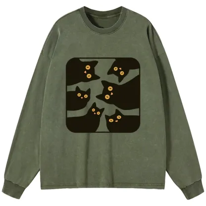 Tokyo-Lion Cats Are Watching You Washed Long Sleeve T-Shirt