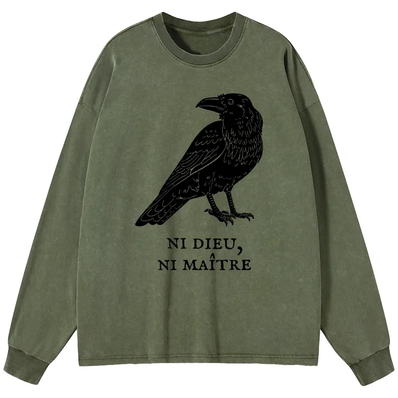 Tokyo-Lion Crow Have A Strong Sense Of Self Washed Long Sleeve T-Shirt