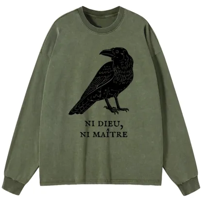 Tokyo-Lion Crow Have A Strong Sense Of Self Washed Long Sleeve T-Shirt
