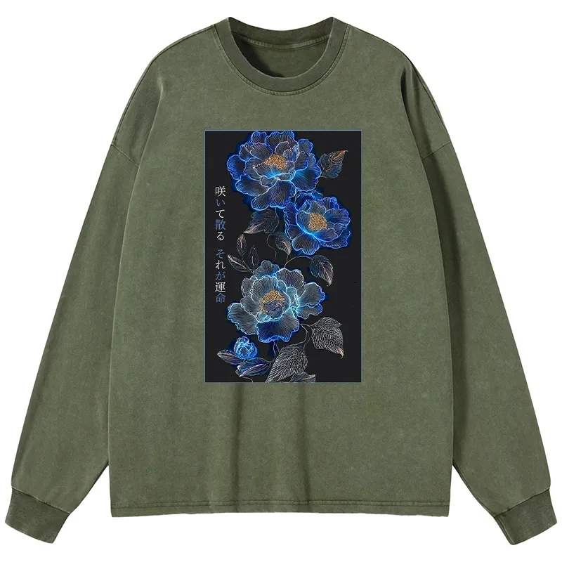 Tokyo-Lion The Sea Of Flowers In The Darkness Washed Long Sleeve T-Shirt