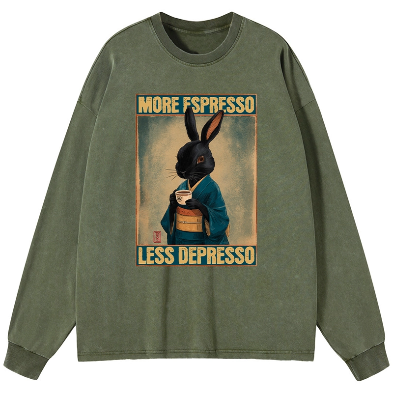 Tokyo-Lion More Espresso Less Depresso Rabbit Washed Long Sleeve T-Shirt
