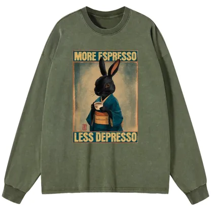 Tokyo-Lion More Espresso Less Depresso Rabbit Washed Long Sleeve T-Shirt