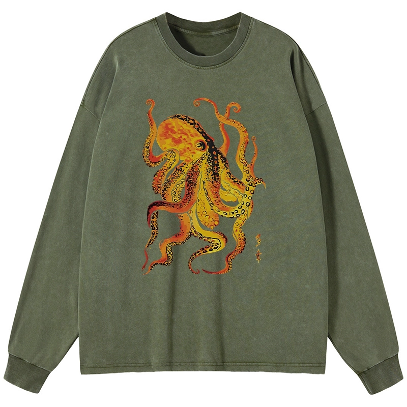 Tokyo-Lion Deep Sea Gorgeous Octopus Washed Long Sleeve T-Shirt