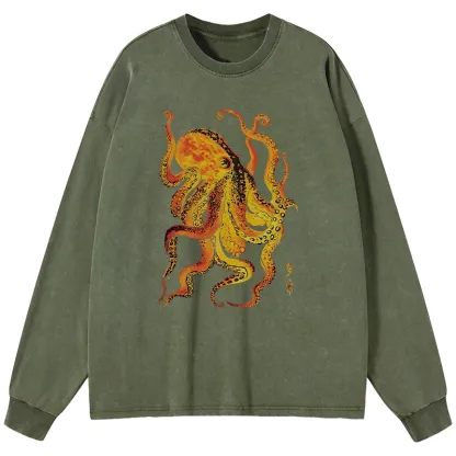 Tokyo-Lion Deep Sea Gorgeous Octopus Washed Long Sleeve T-Shirt