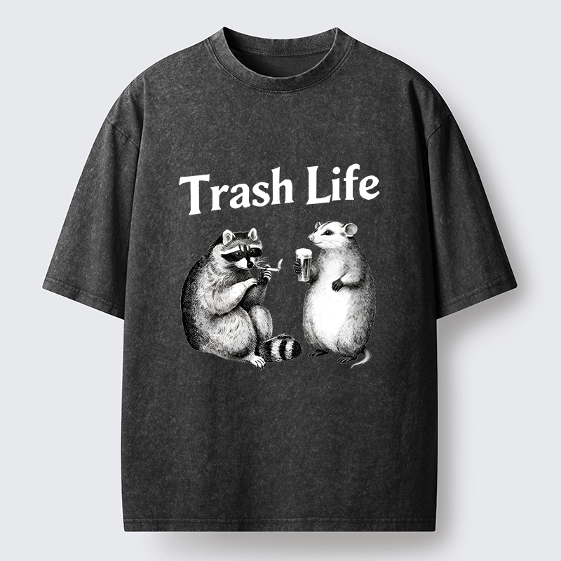 Tokyo-Lion Trash Life Raccoon & Opossum Vibes Washed T-Shirt