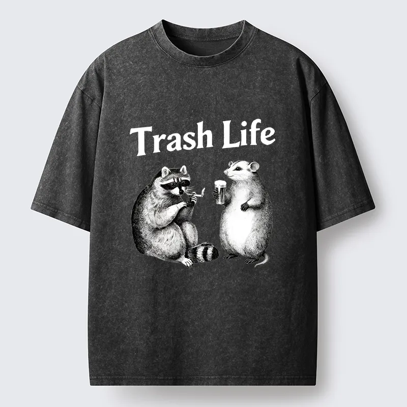 Tokyo-Lion Trash Life Raccoon & Opossum Vibes Washed T-Shirt