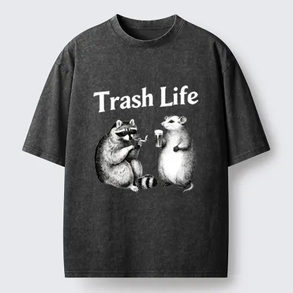 Tokyo-Lion Trash Life Raccoon & Opossum Vibes Washed T-Shirt