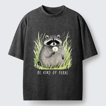 Tokyo-Lion Gentle Feral Raccoon Moments Washed T-Shirt